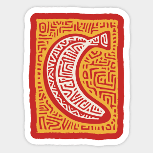 Pop Art Banana | Tribal Pattern Fruit Linocut Sticker